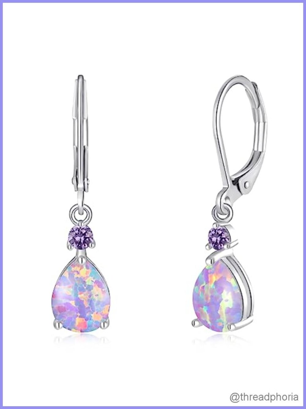Leverback Opal Dangle Drop Earrings 14K Gold Plated Hypoallergenic